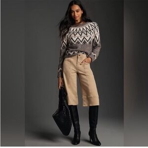 EUC Anthro Pilcro Vintage Mid-Rise Culotte Split Skirt Jeans Crop Pants Tan sz25